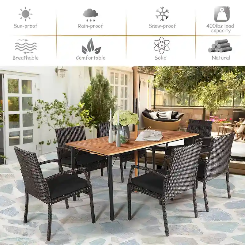 Costway 7PCS Patio Rattan Dining Chair Table Set with Cushion - See Details