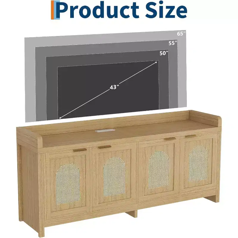 TV Stand for 65 Inch TV, Wood Entertainment Center with Glass Door Storage Cabinet, Entertainment Center Console Table for TV for Living Room