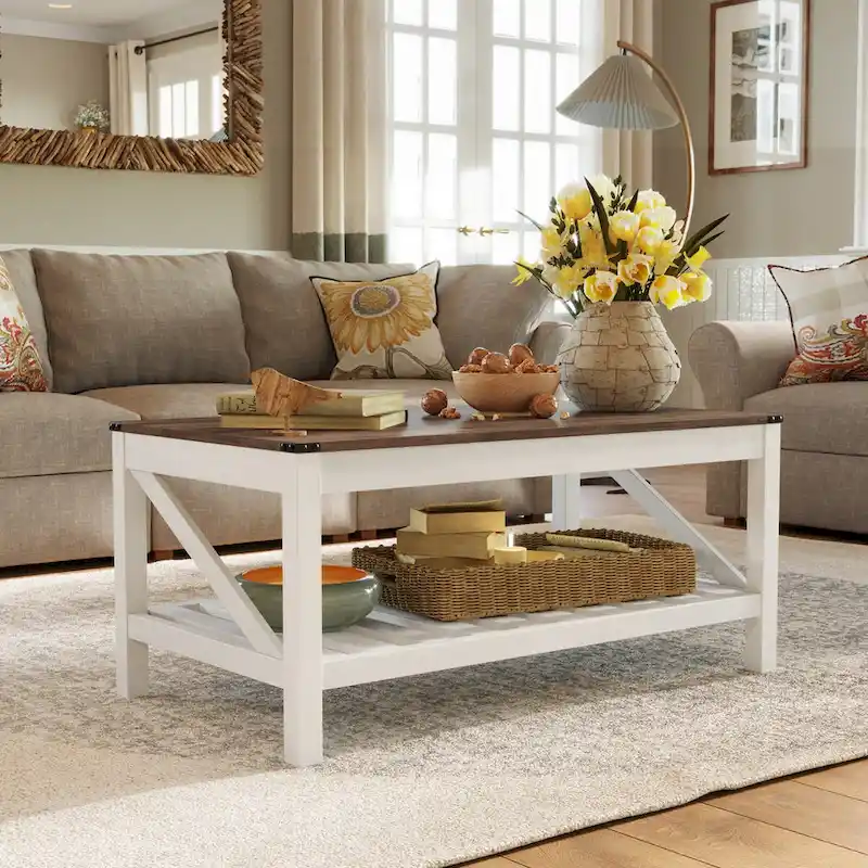 VredHom Coffee Table Center Table Tea Table with Shelf - 18.1 in H x 40.2 in W x 22 in D