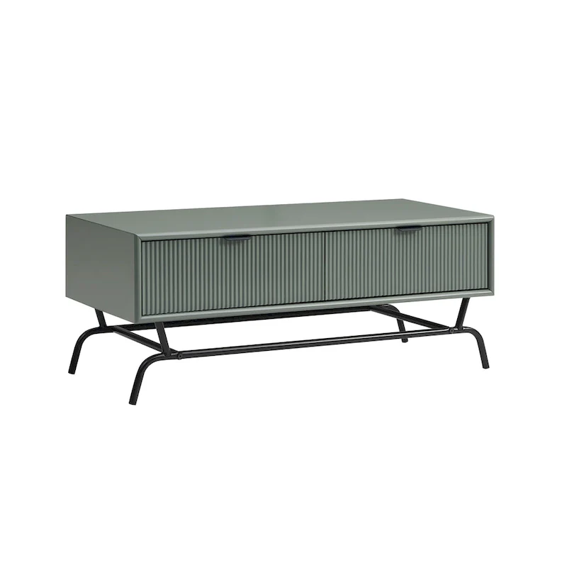 Modern 42-inch Double Drawer Metal Leg Coffee Table