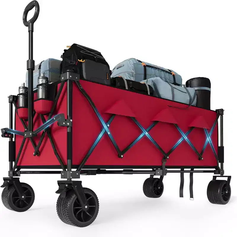 COZONY 52 Foldable Beach Wagon, 460 LBS Capacity, Terrain Collapsible Cart With Cup Holders