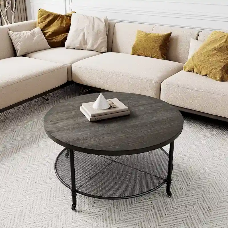 Round 2-Tier Coffee Table with Metal Frame