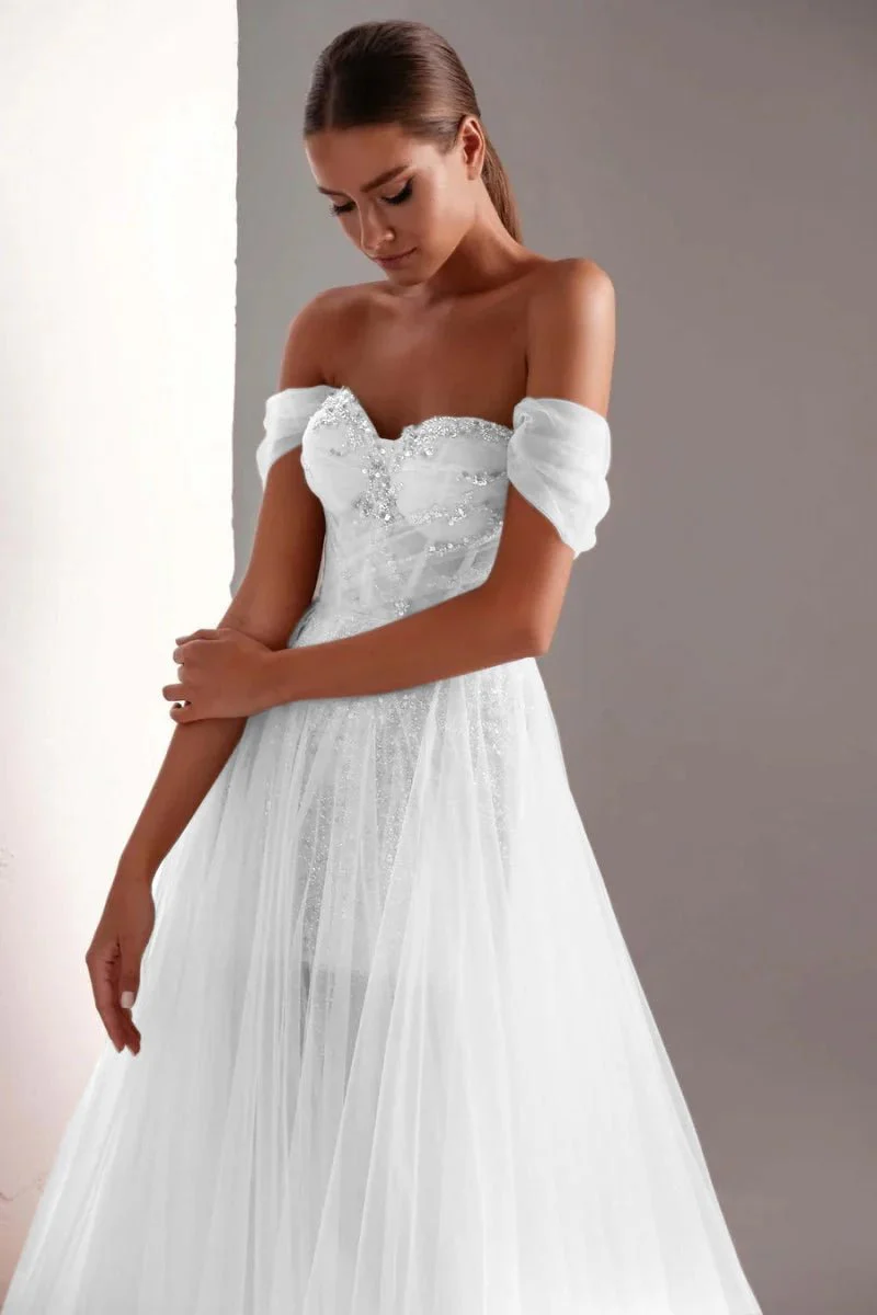 Tulle Prom Dress A-Line Long Shining Beads Prom Gown