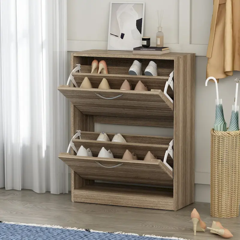 2-Drawer Shoe Cabinet, Fold-Out Drawers, Waterproof MDF, 8-12 Pairs, 22.4
