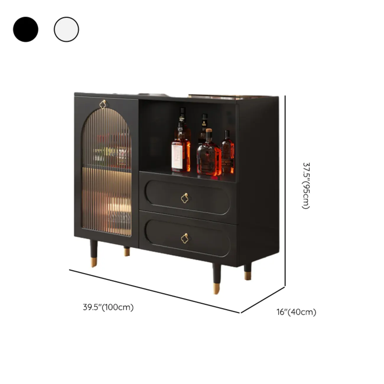 Glam Black Engineered Wood Sideboard with Drawers