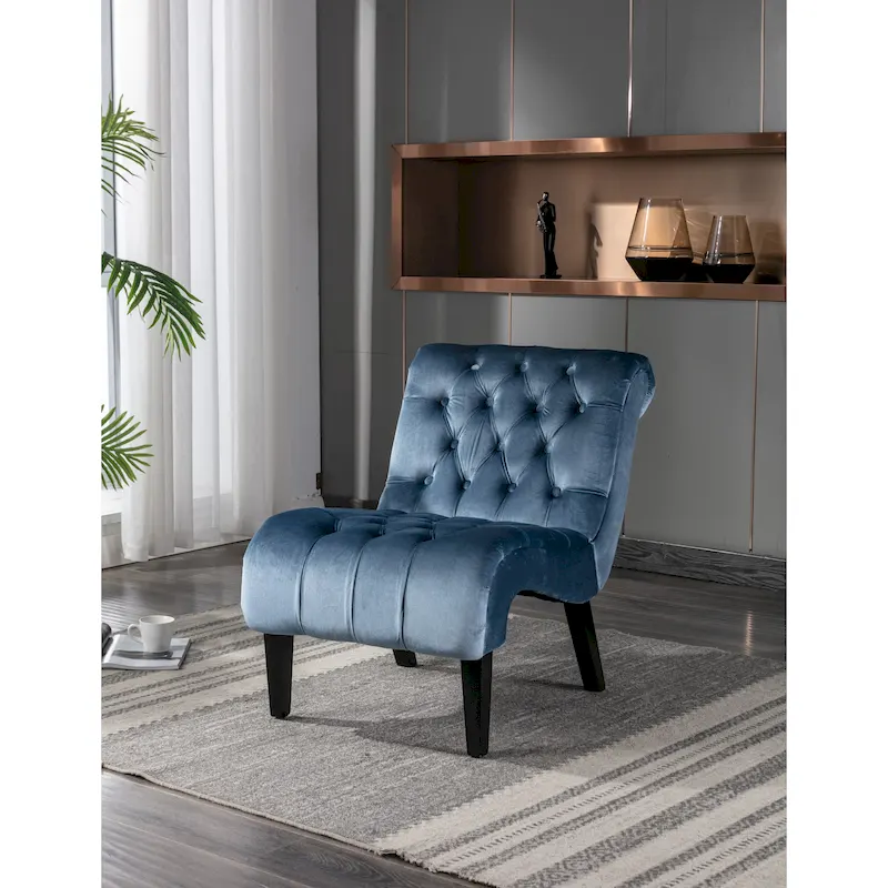 Light Blue 22.83 Upholstered Tufted Accent Chair with Wooden Legs for Living Room