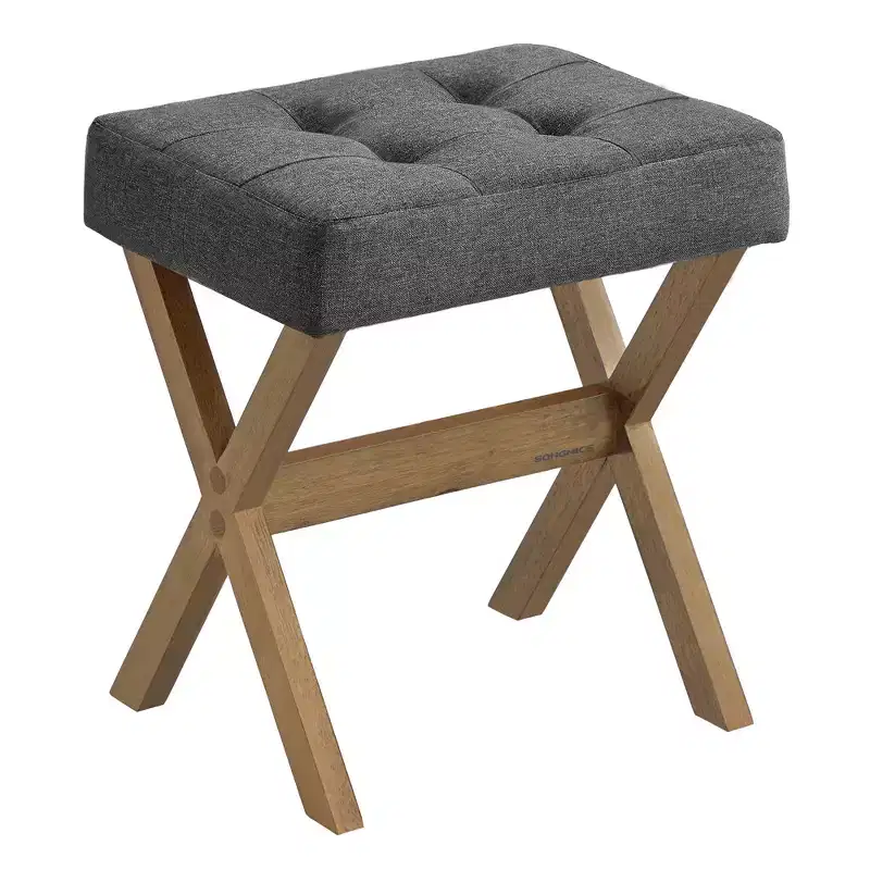 SONGMICS Foot Stool Ottoman, Padded Foot Rest Vanity Stool Under Desk with Solid Wood Frame