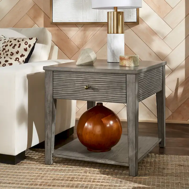 Coober Antique Grey Finish Grey Fiber Cement End Table with Shelf by iNSPIRE Q Modern