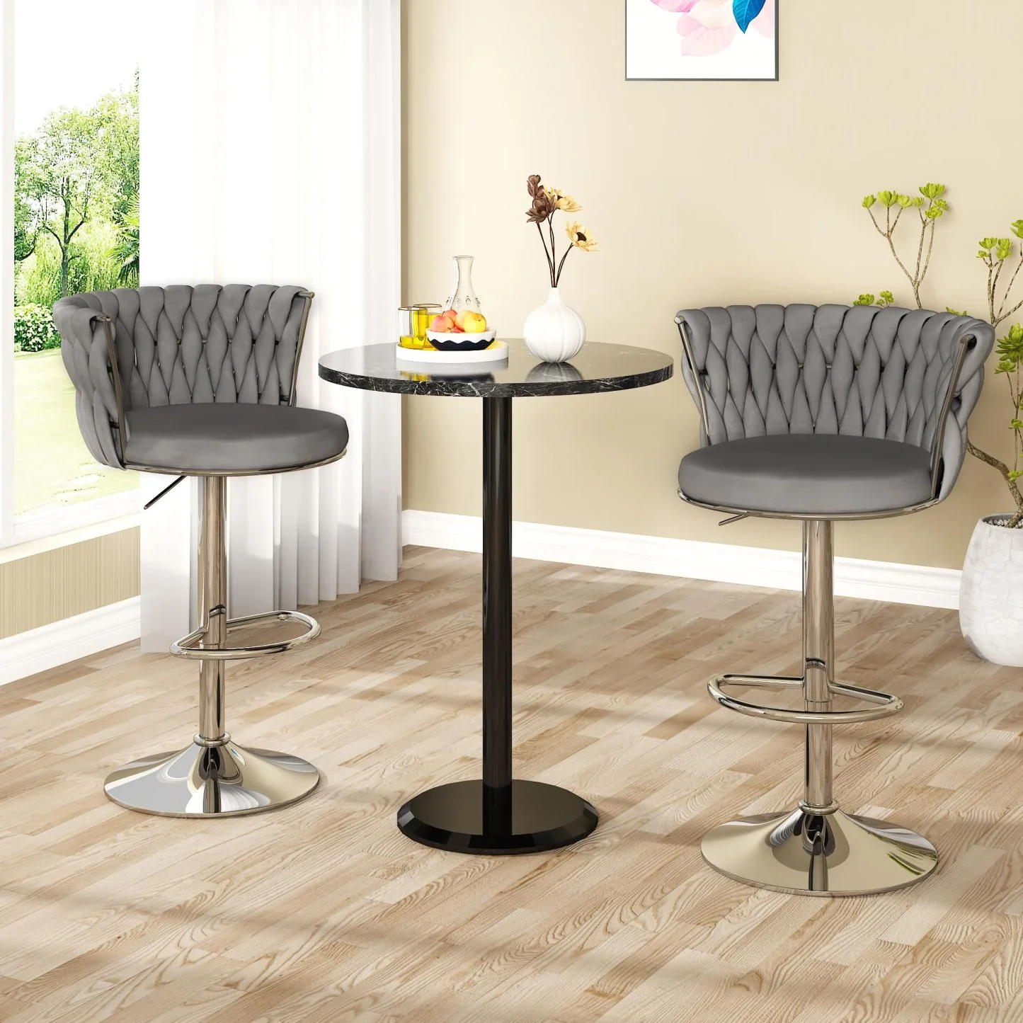 Modern Velvet Swivel Adjustable Bar Stools