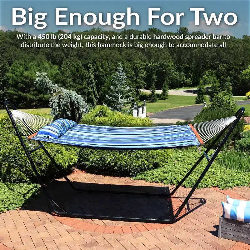 Sunnydaze Double Quilted Fabric Hammock with Universal Steel Stand - 450-Pound Capacity