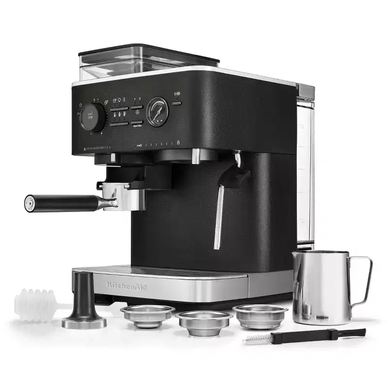 KitchenAid Semi Automatic Espresso Machine with Burr Grinder Cast Iron Black