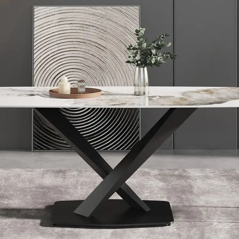 71  Modern Artificial Marble Dining Table with Carbon Steel Base