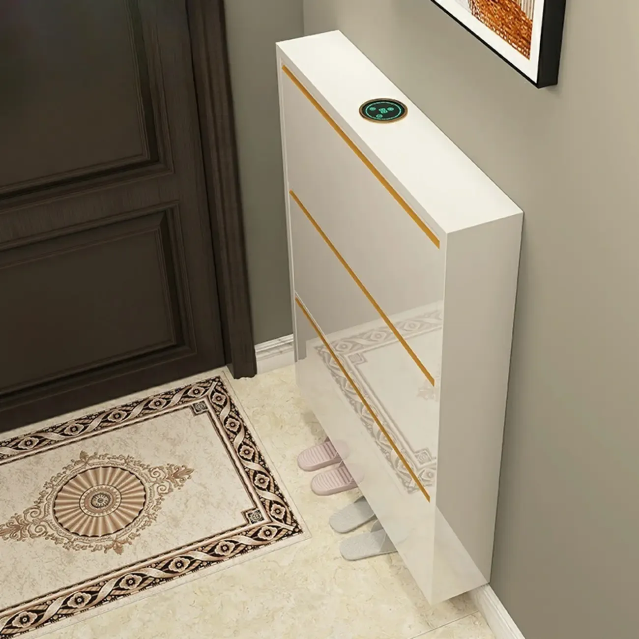 Gloss Black Wall Mounted Wooden Slim Drop Front Shoe Cabinet