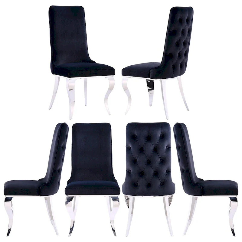 Black and Silver Dining Chairs with Soft Velvet and Metal Legs