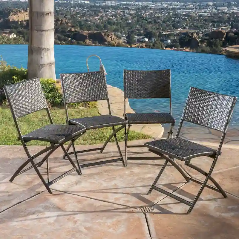 El Paso Outdoor Brown Wicker Folding Chair (Set of 4) by Christopher Knight Home