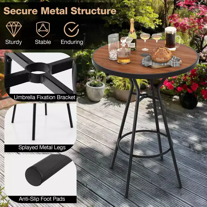 Costway 5 PCS Patio Bistro Set Round Table w/ 1.6 Umbrella Hole & 4 Stools Metal Frame