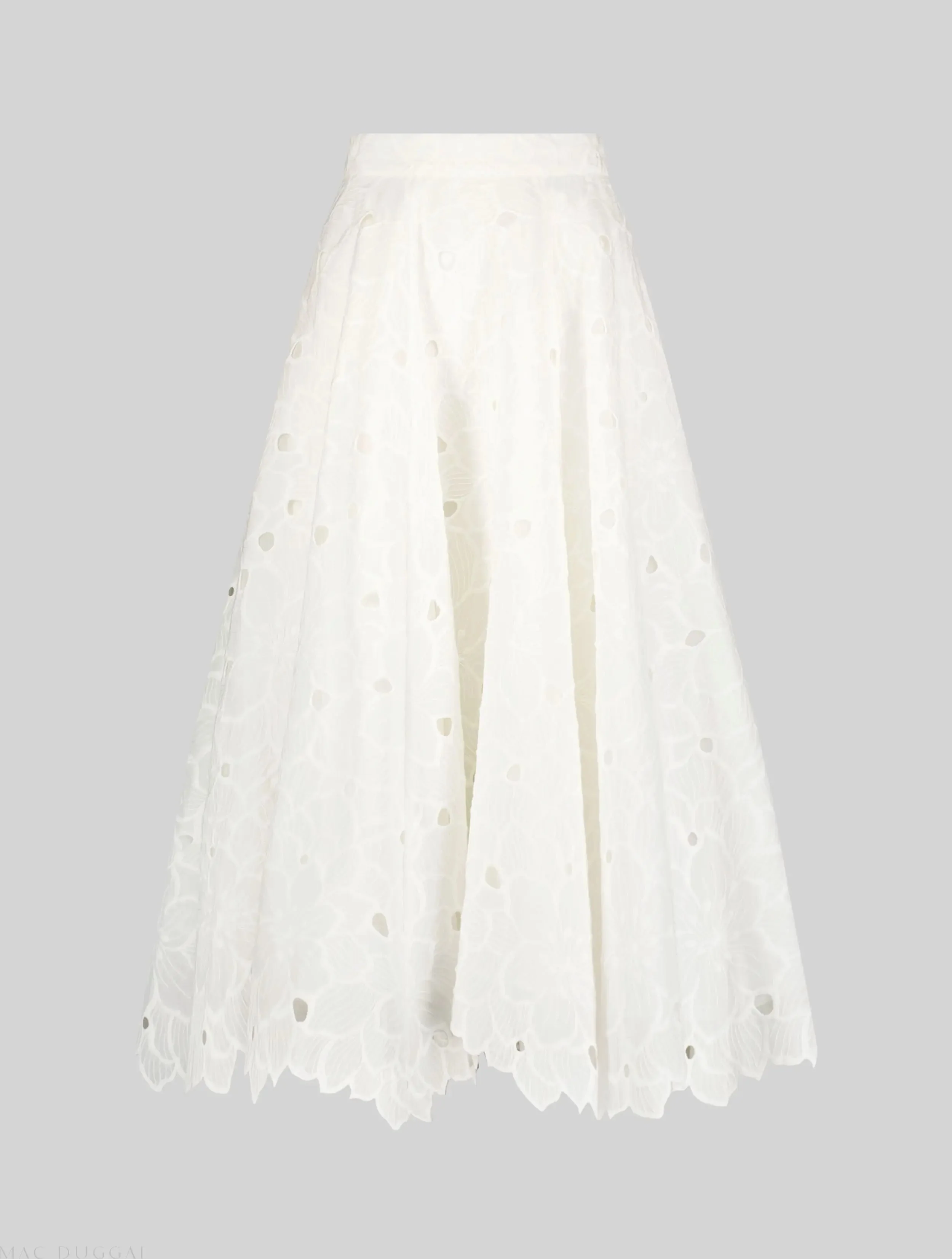 White Embroidered Floral A-line Midi Skirt - FINAL SALE