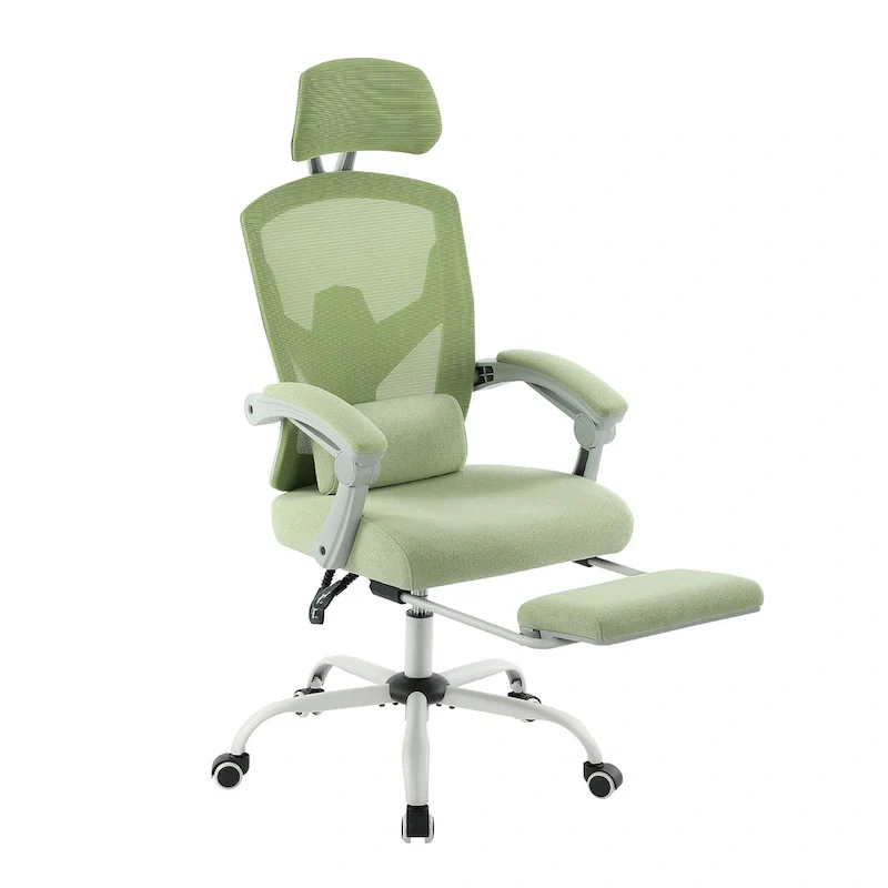 High Back Mesh Office Chair with Lumbar Support and Retractable Footrest