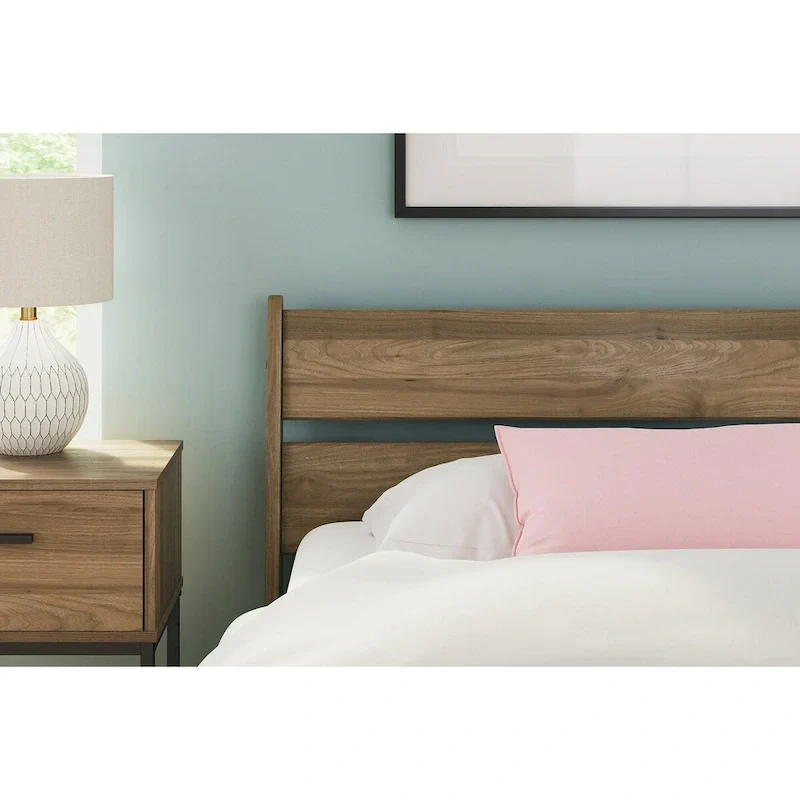 Signature Design Deanlow Honey Panel Headboard with Dresser and Nightstand