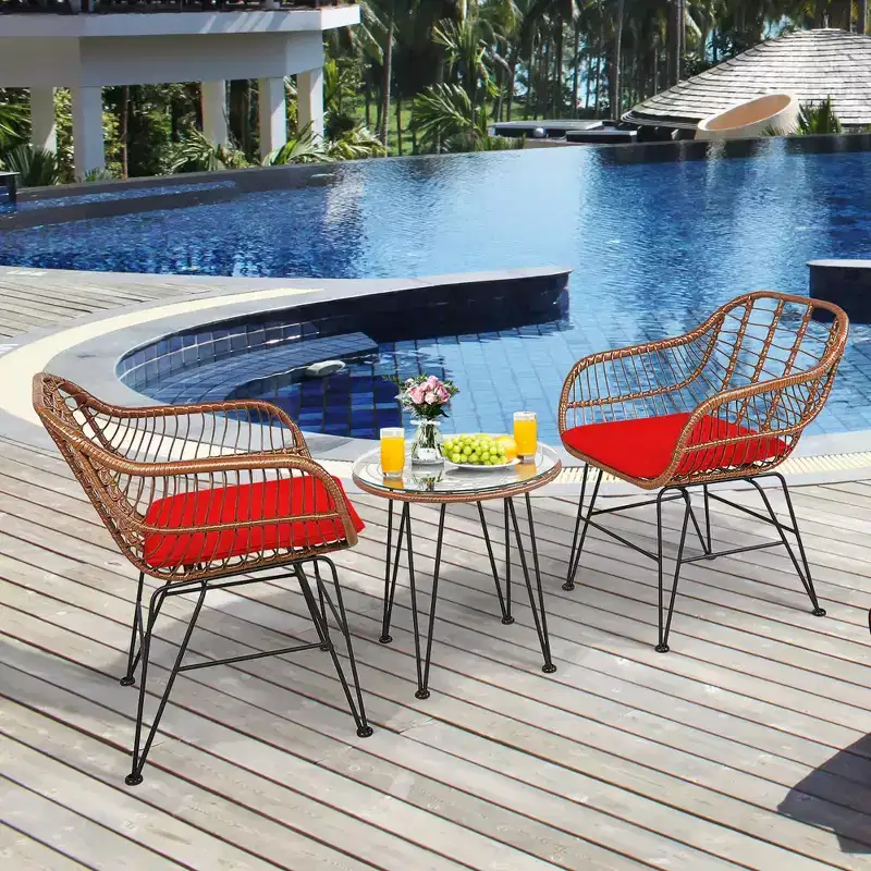 Costway 3PCS Patio Rattan Bistro Set Coffee Table Armchair Garden
