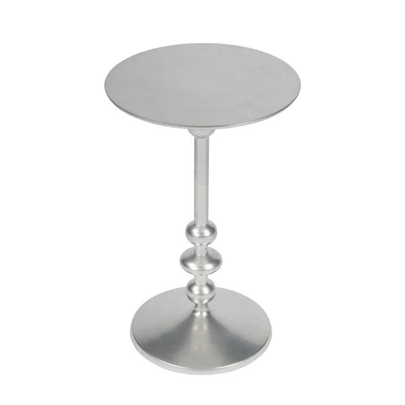 Silver / Bronze / Black Round Aluminum Pedestal Side Table – Vintage Distressed Finish