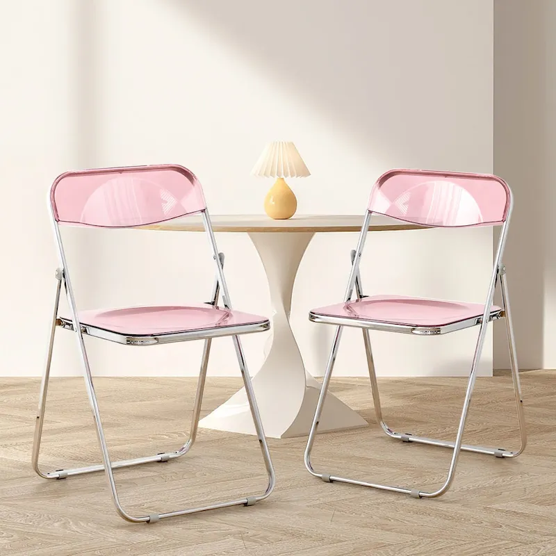 Transparent Acrylic Stackable Folding Dining Chair w/ Metal Frame, Single - 29.1(H) x 18.1(W) x 18.5(D)