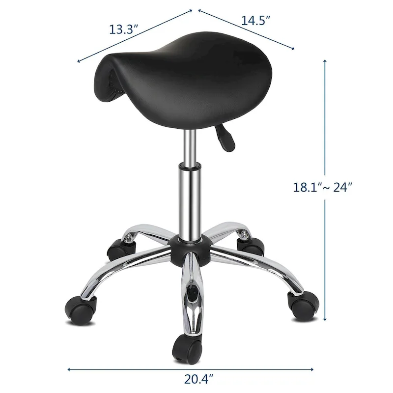 Adjustable Rolling Saddle Stool PU Leather Rolling Stool Salon Chair with Wheels