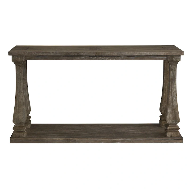 Rectangular Wooden Sofa Table with Square Baluster Legs, Gray