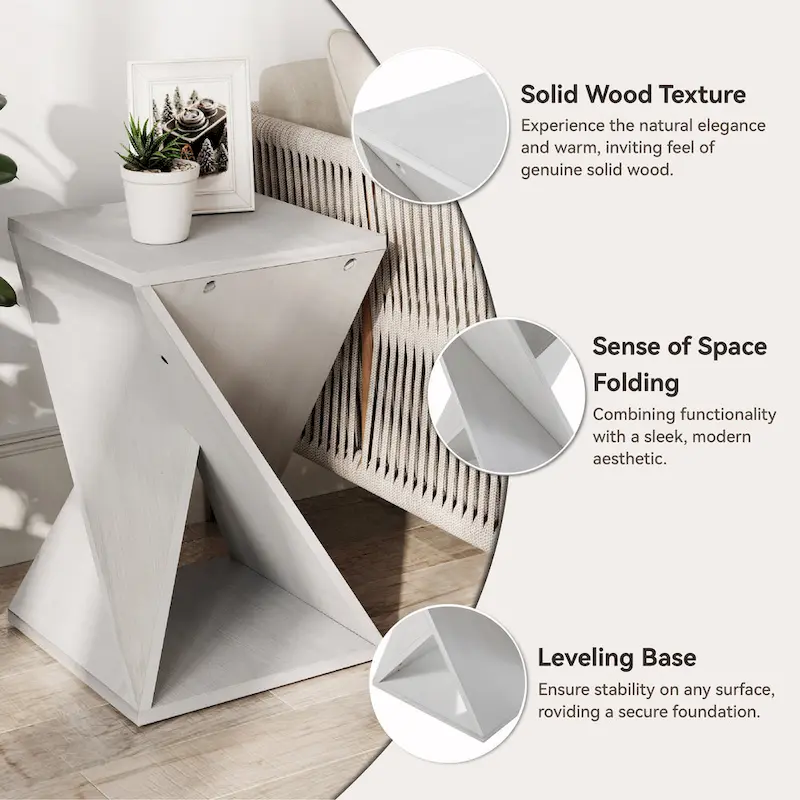 COZAYH Farmhouse End Table Square Solid Wood Side Table Rustic Plant Stand With Twisted Design, Natural Wood, Black