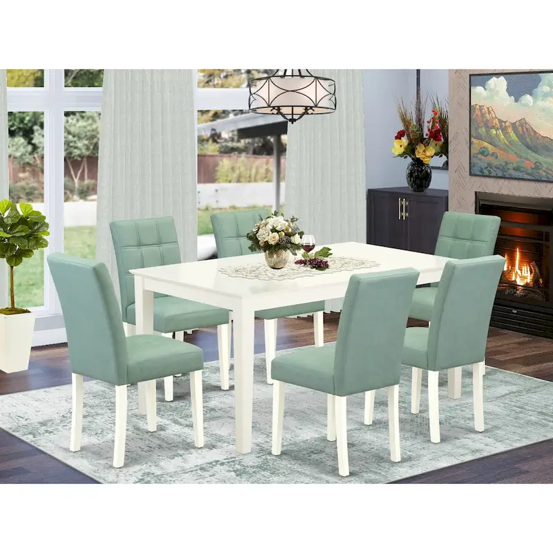 East West Furniture Dining Set Contains a Rectangle Dining Table and Chairs, Linen White (Pieces Options)