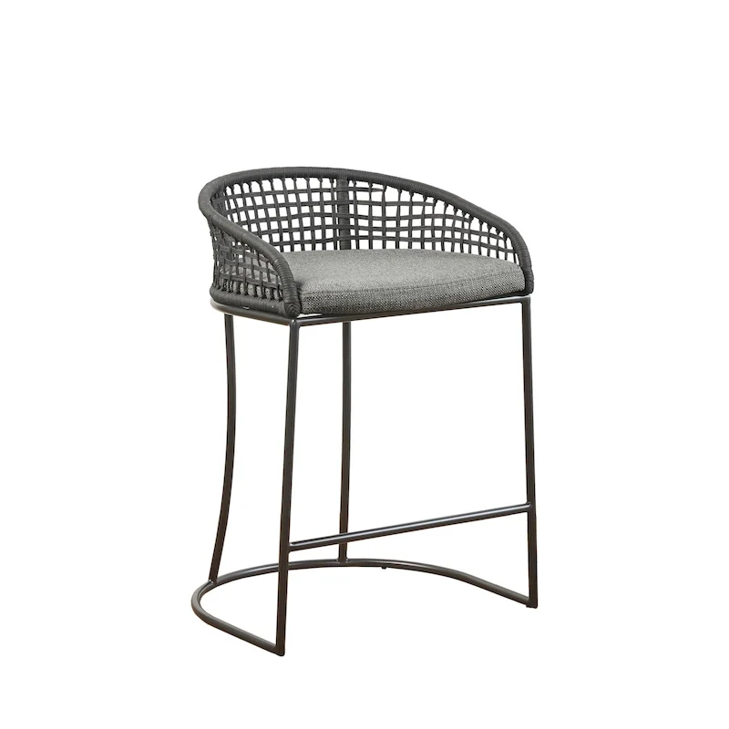 Natural/Dark Gray Woven Rope Back Counter Stool, 1-Person