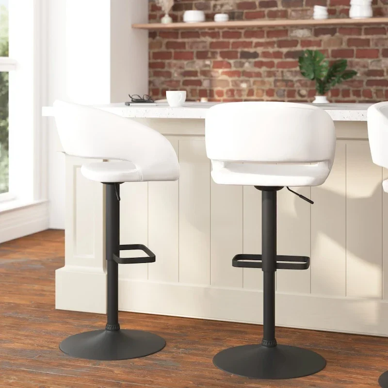 Modern Upholstered Adjustable Height Swivel Barstool with Footrest