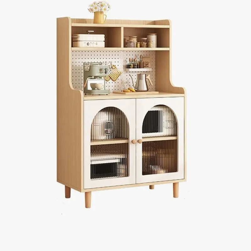 Kitchen Natural Wood Open Shelving 3-Drawer Sideboard