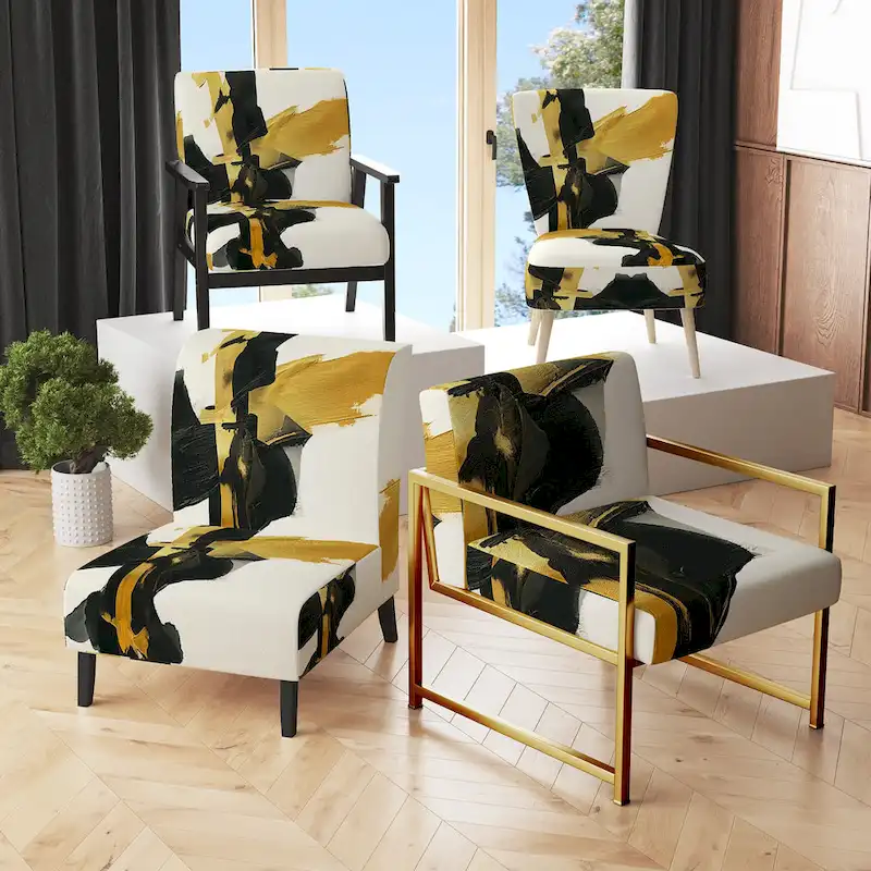 Geometric Black And Teal IV Upholstered Accent Chair