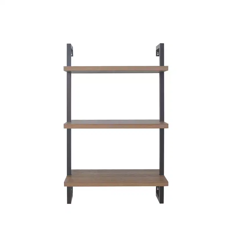 39" 3 Tier Wall Mount Floating Bookshelf Reclaimed Oak/Matte Black - Nathan James: Industrial Pipe Frame, Keyhole Mount