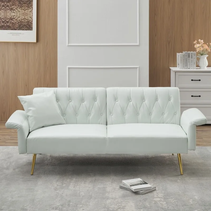 White/Black Faux Leather Convertible Sofa Bed, 2-Seater, 3-Mode Folding