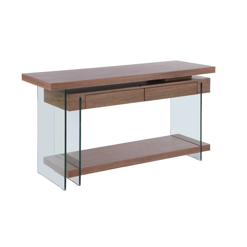 Somette Rotatable Glass and Walnut Veneer Wooden Desk