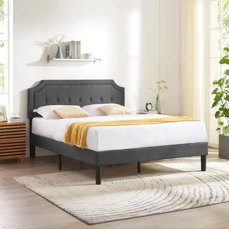 Javlergo Modern Upholstered Bed Frame with Height Adjustable Headboard, No Box Spring Needed