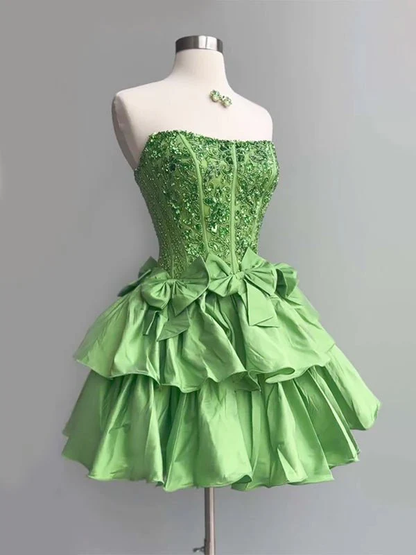Lime Green - Strapless Sequins A-Line Homecoming Dress With Bow