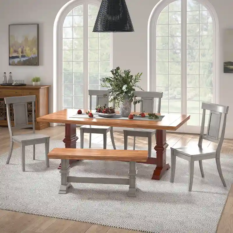 Ronda 78.7 Rectangular Solid Wood Top Dining Set with Panel Back Chairs