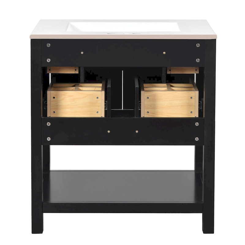 30 Bathroom Vanity with Ceramic Sink Combo, Free Standing Single Vanity Set with 5 Drawers