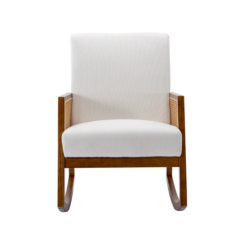 SEYNAR Modern PU Leather Rocking Chair with Rattan Arms