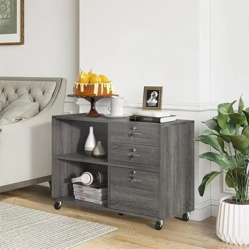3 Drawer Mobile Lateral Filing Cabinet - 15.6 D x 35 W x 25.6 H
