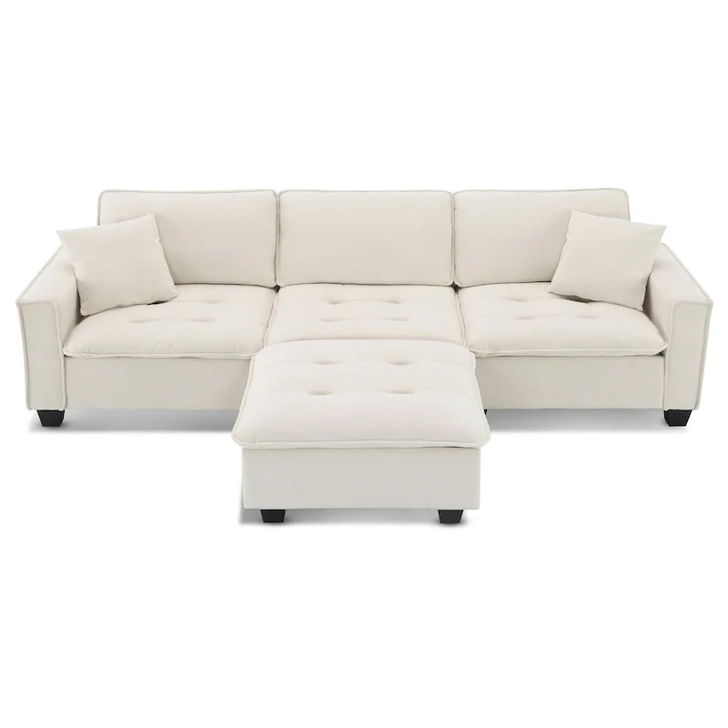 100 L-Shaped Convertible 4 Seater Sectional Sofa with Removable Ottoman and Matching Pillows, Suede Velvet Upholstery