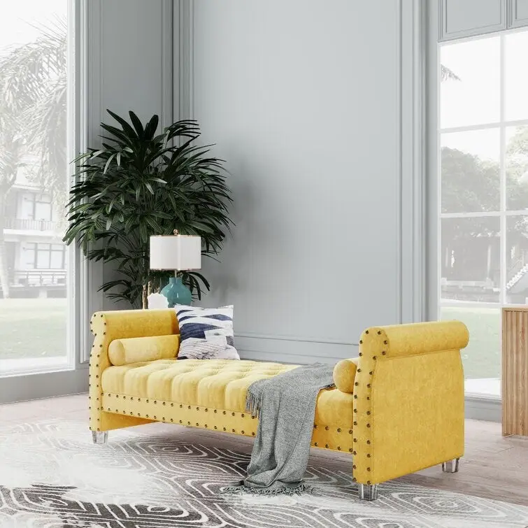 Haven Chesterfield Velvet Upholstered Bench 72  - 71.0 In. W X 28.0 In. H X 29.0 In. D