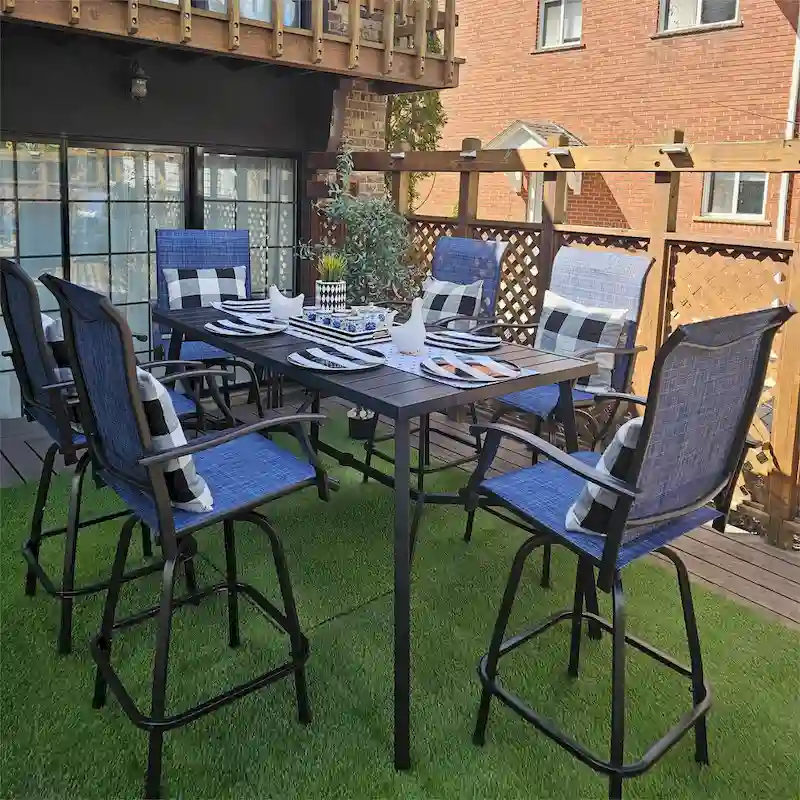 7-Piece Patio Bar Stool Set Textilene Swivel Stools