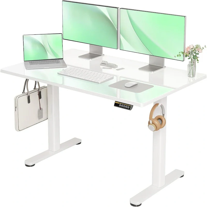 Claiks Glass Standing Desk, White Standing Desk Adjustable Height