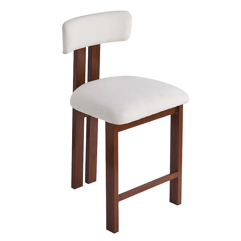 26.5 Round Upholstered Counter Stools, Set of 2 Low Back Bar Chairs with Black Metal Frame