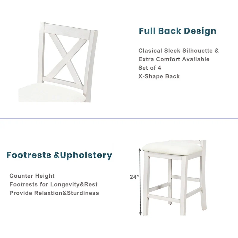 5-Piece Rustic Dining Set with Wooden Bar Table & 4 Chairs