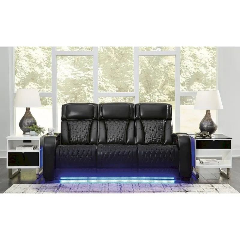 Black Power Reclining Sofa with Massage & Heat, 3-Seat